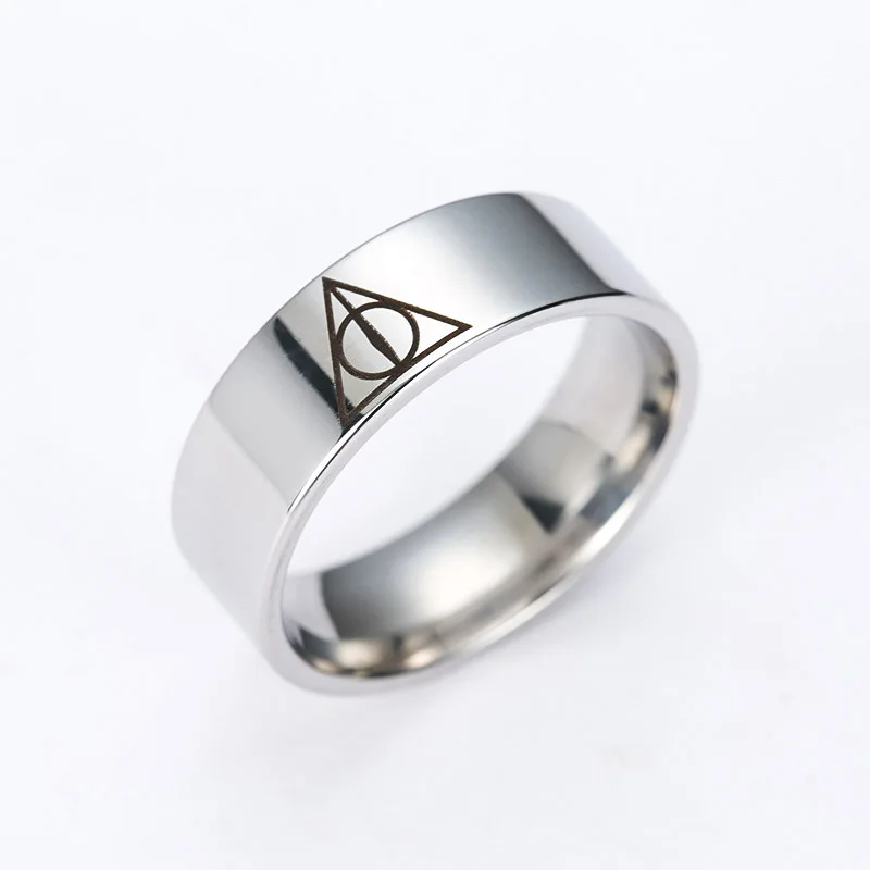 Trendy Silver Color Movie Deathly Hallows Potter Stainless Steel Rings Geometric Circle Triangle Ring for Men Women Jewelry | Украшения и