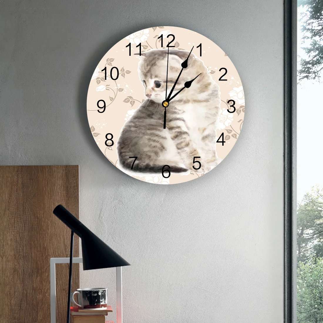 Настенные часы с милым котенком бесшумные украшения на стену из ПВХ цветочным