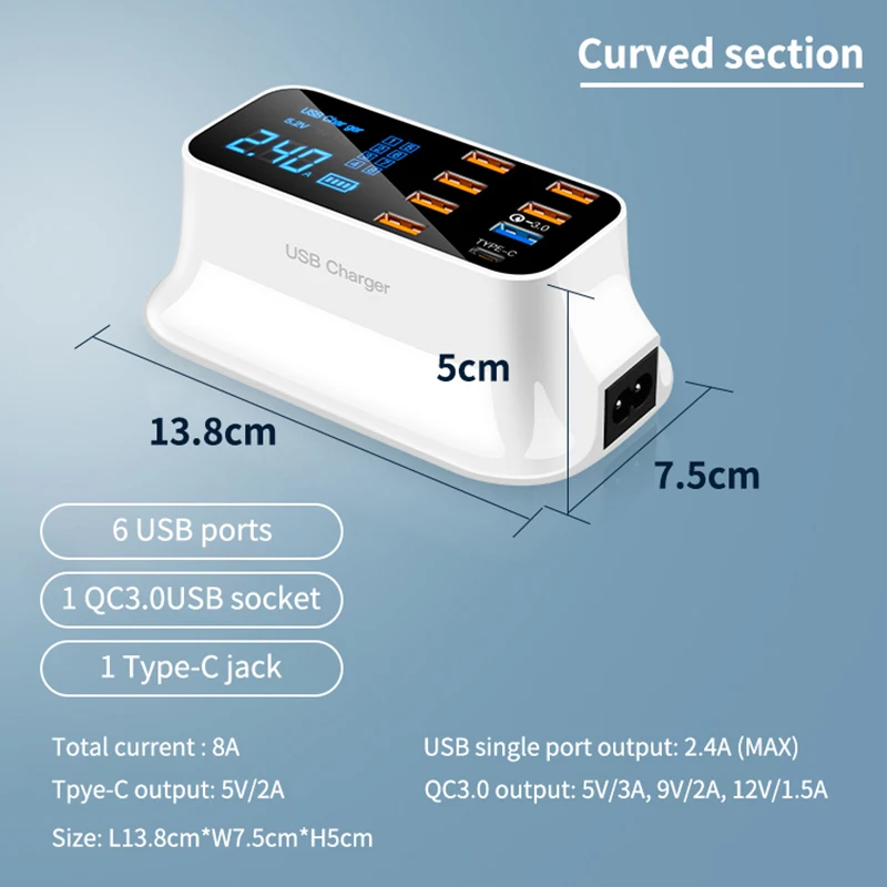 40w multi usb type c charger hub portable usb c charger support qc3 0 fast charger charging station for iphone 12 11 x 8 xiaomi free global shipping