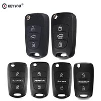 keyyou 10pcs 3 button flip car key shell blanks remote case for hyundai i20 i30 ix35 i35 accent solaris avante elantra verma