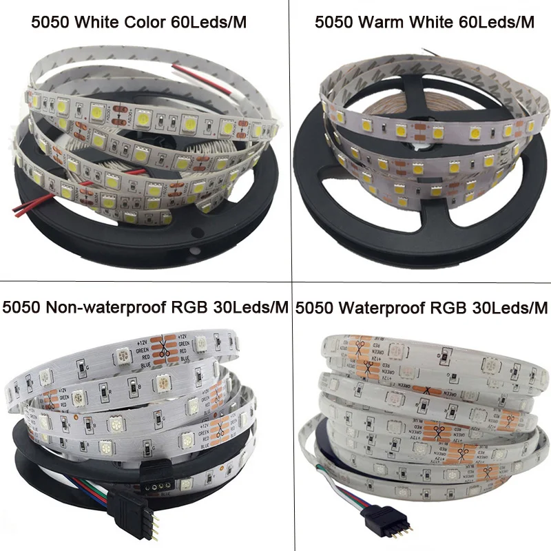 Светодиодная лента 5050 белая теплая RGB 5 м 10 Диодная 12 В светодиодный светильник с