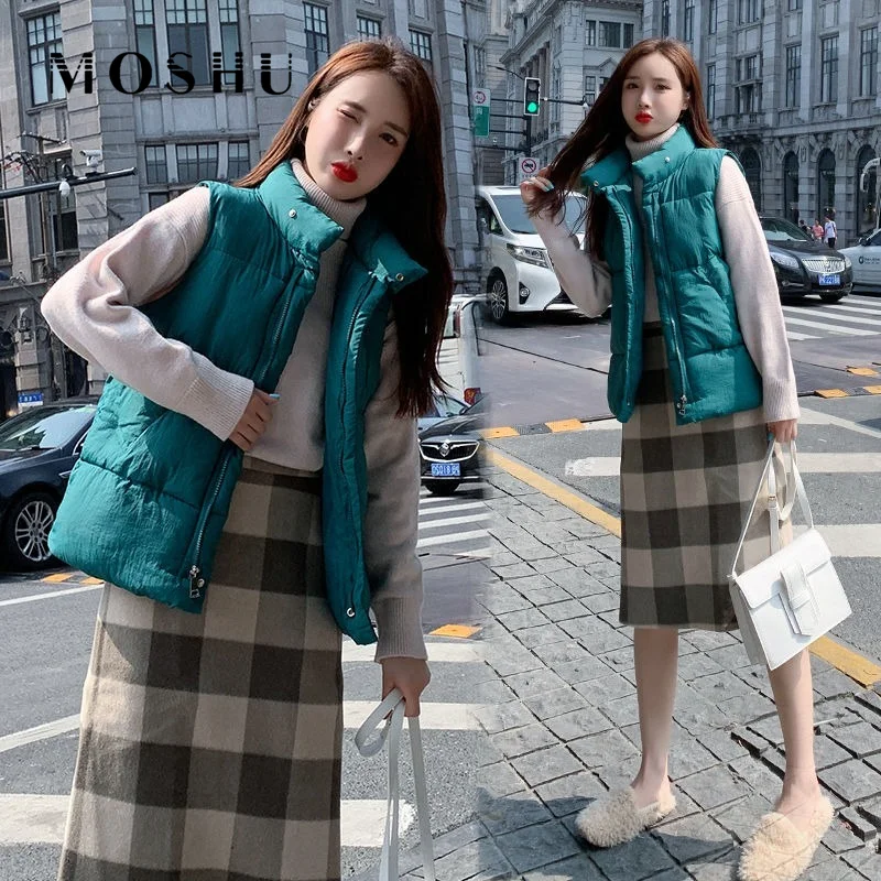 

Women Winter Parkas Sleeveless Vest Jacket Female Warm Padded Button Up Gilets Ladies Body Warmer Black Waistcoat Casual Outwear