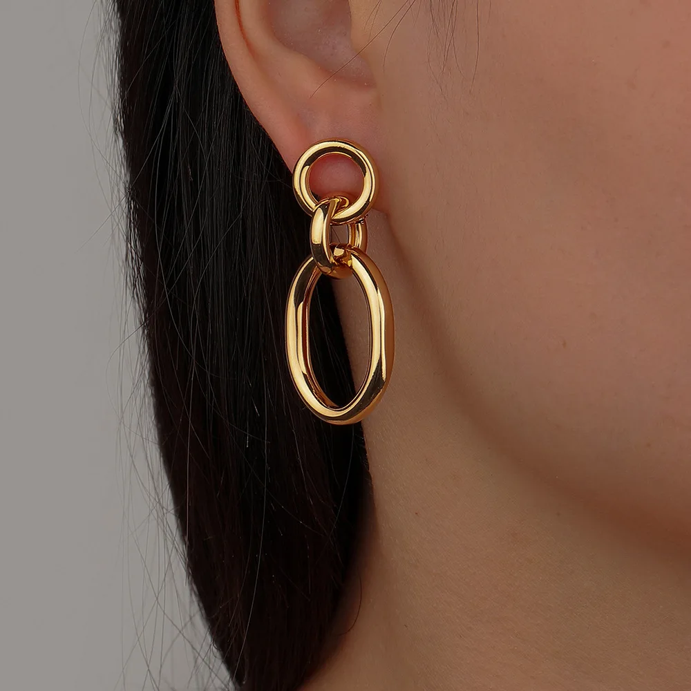 

New exaggerated metal chain earrings sweet cool face plated geometric circle earrings fashion earrings for women