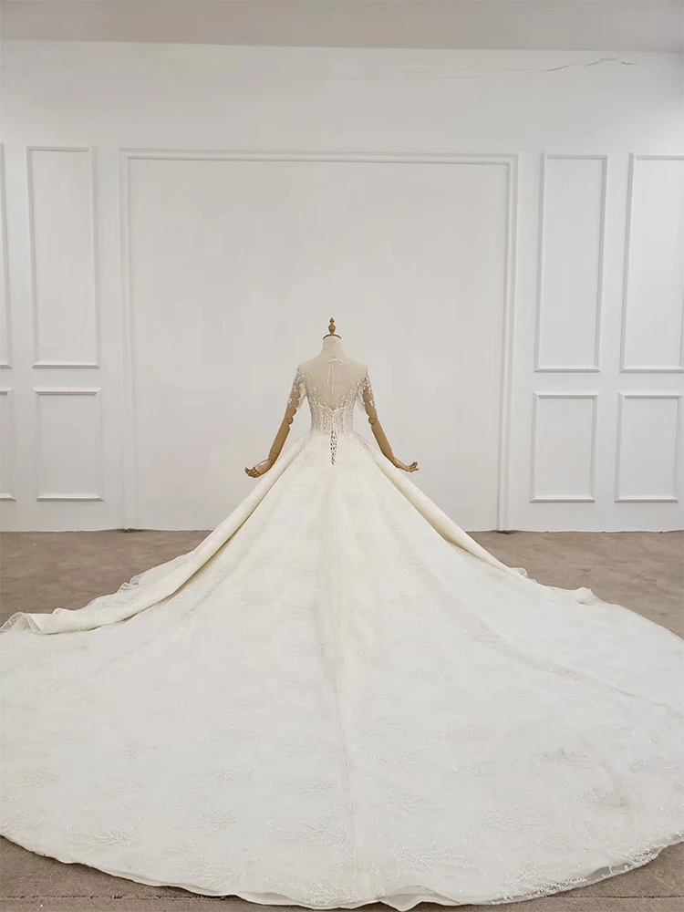 HTL1314 Train With Rhinestone Wedding Dress Bead Applique Top Ball Wedding Gowns Faek Deep V Boho Свадебное Платье