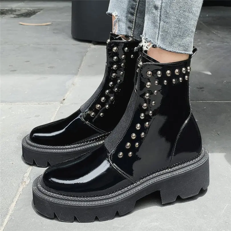 

Punk Creepers Women's Spike Studded Cow Leather Ankle Boots Platform Oxfords Round Toe Military Party 34 35 36 37 38 39 40