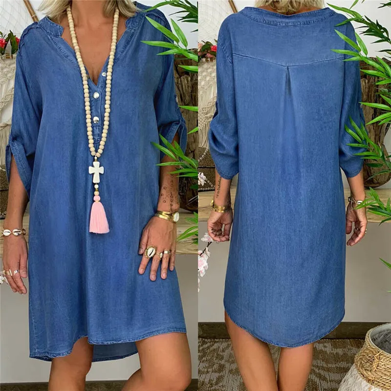 Для женщин голубой джинс деним футболка длинный рукав базовый гардероб