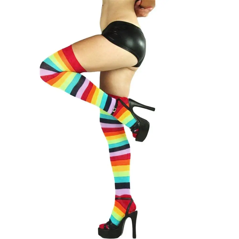 

Knee High Socks Women Cute Cotton Thigh High Mixed Knee Rainbow Knitted Long Long Knitted Long Striped Stockings Women Stoc W5S9
