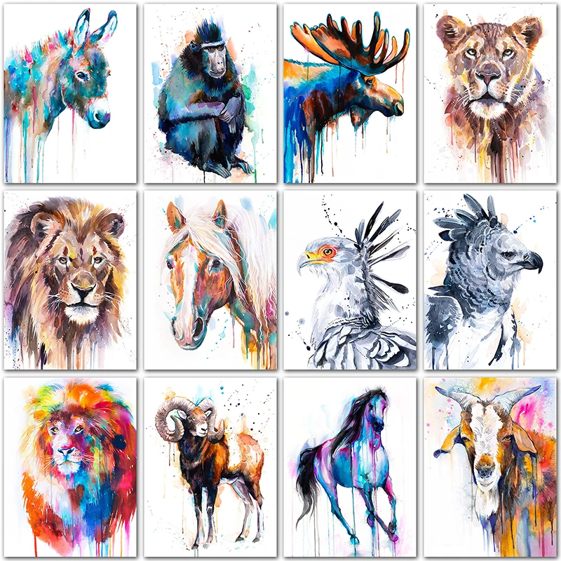 

Full Square Diamond embroidery Cross stitch 5D DIY Diamond painting Cartoon animals horse lion cow Full Round Diamond mosaic art