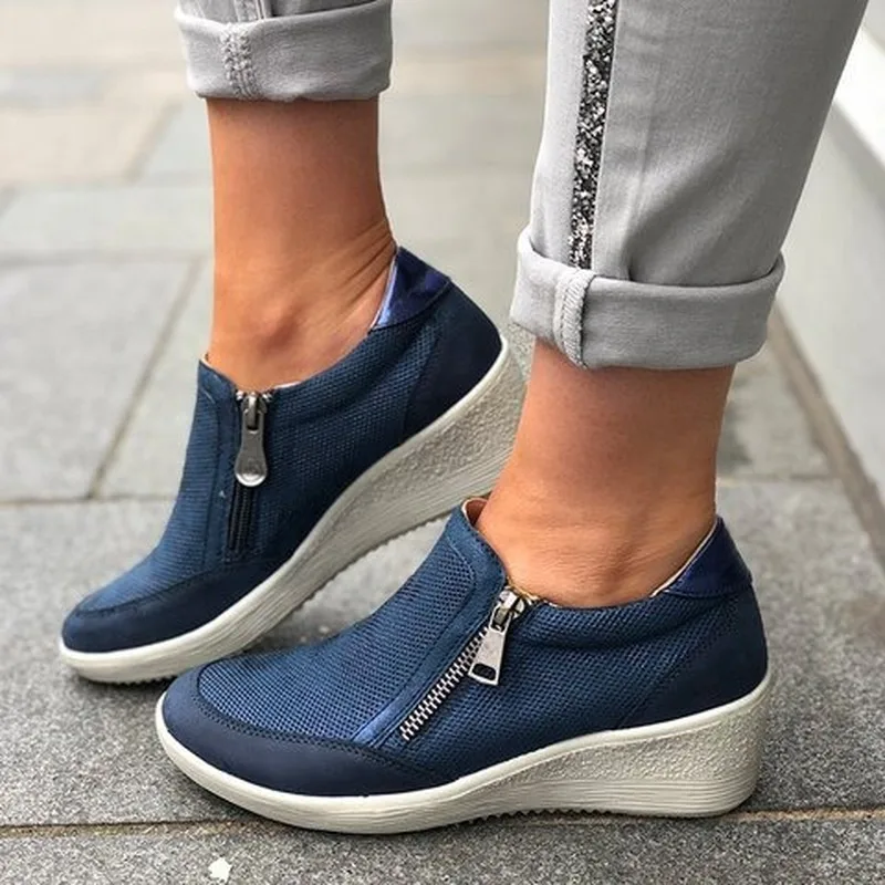 

2020 New Women's Shoes Fashion Casual Women's Mid-heel Round Toe Women's Shoes Wedge Heel Zipper Women's Shoes Zapatos De Mujer