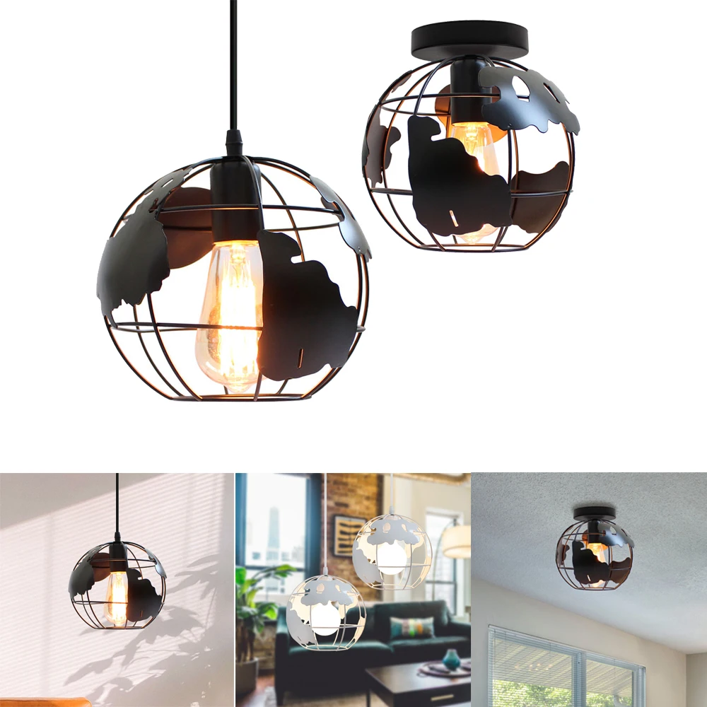

Rustic Industrial Pendant Ceiling Lights Metal Globe Chandelier Pendant Lamp Shades Luminaire Suspension Hanging Light Fixtures