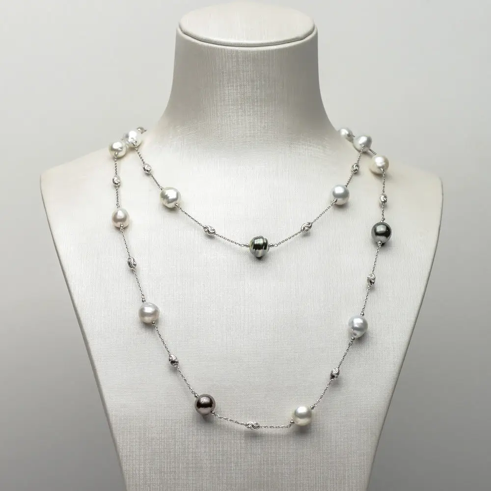 

925 Silver Cultured South Sea Pearl Tahitian Sea Pearl Long Necklace 8.8-10.9mm