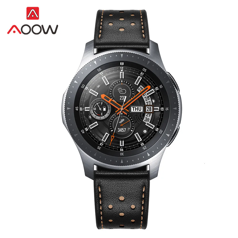 20 мм 22 мм ремешок для часов из натуральной кожи для samsung Galaxy Watch 42 мм 46 мм версия черные коричневые отверстия замена Браслет ремешок