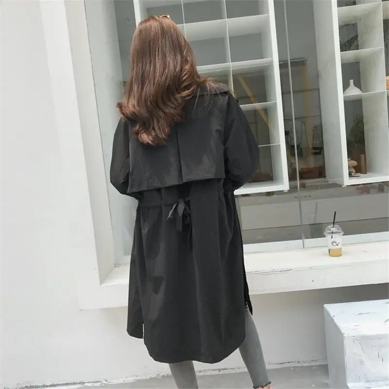 

Fashion Double Breasted Long Trench Coat Women Spring Autumn New Korean Solid Loose Casual Thin Windbreaker