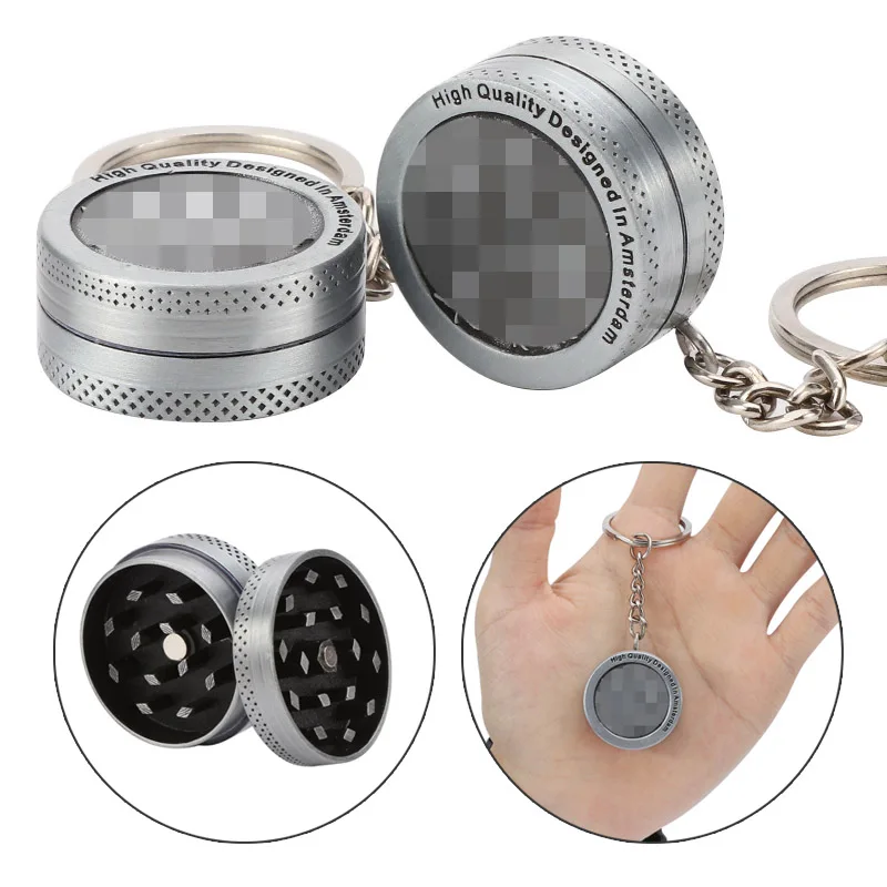 

Mini Weed Grinder with Keychain Smoking Tool Metal Pendant Style Grinders Cannabis Leaf Pattern Gift Herbs Weed Accessories