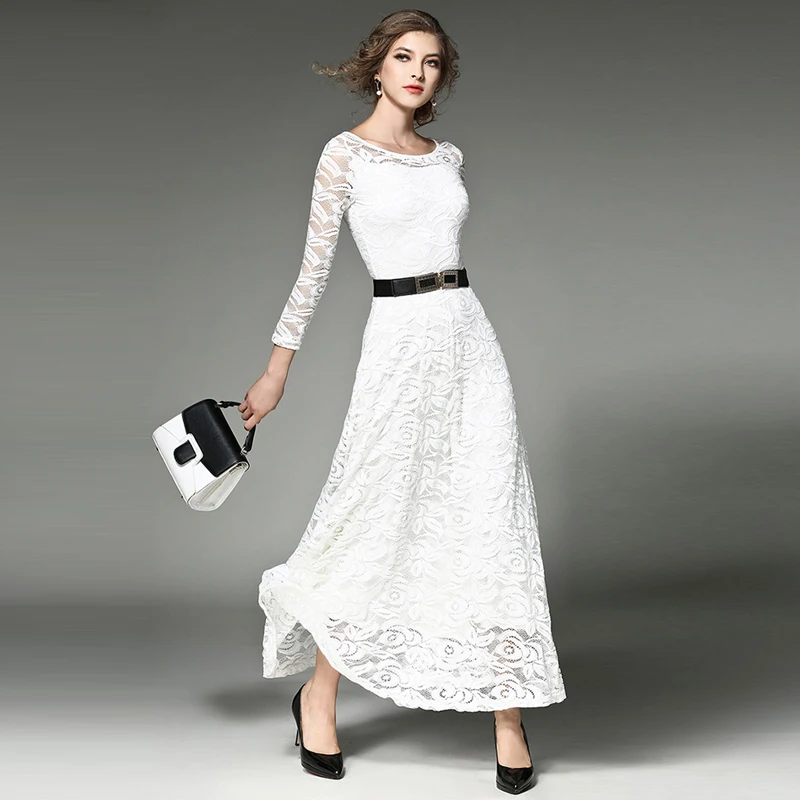 Женское кружевное платье с цветочным принтом элегантное черное или белое