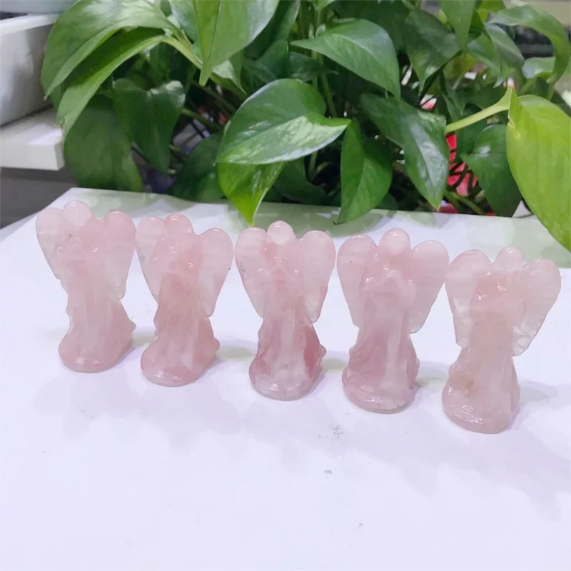

Natural Rose Quartz Angel Crystal Carved Energy Pink Gem Body Sculpture Home Decoration Accessories Gift 1pcs
