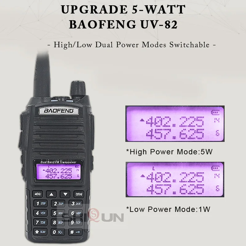 Origina BaoFeng UV-82 5W Baofeng UV 82 Walkie Talkie Dual Band UHF VHF Dual PTT Two Way Radio Long Range 5W Ham Radios BF-UV82