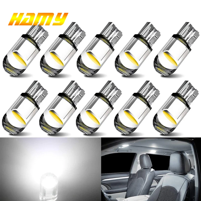 10 шт. Автомобильный светодиодный COB лампочка T10 W5W сигнальный светильник 12V 7500K
