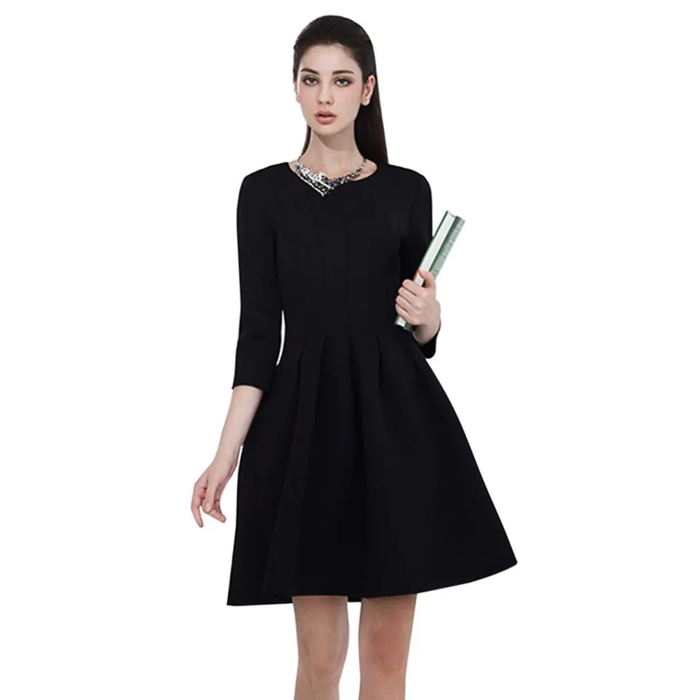 

Spring Autumn Fashion All-match Style Women Party Dress Round Collar Slim Fit A-Line Dress Female Vintage Red Wedding Vestidos
