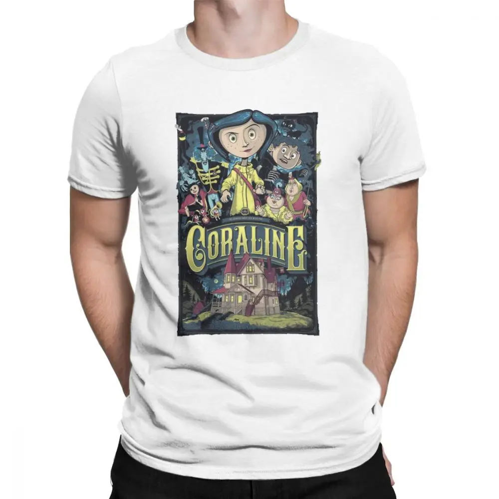 Мужская футболка Coraline, новинка, короткий рукав, Темная футболка для Хэллоуина, футболка, одежда с вырезом лодочкой, хлопок, черные футболки sbz8112 - Цвет: white