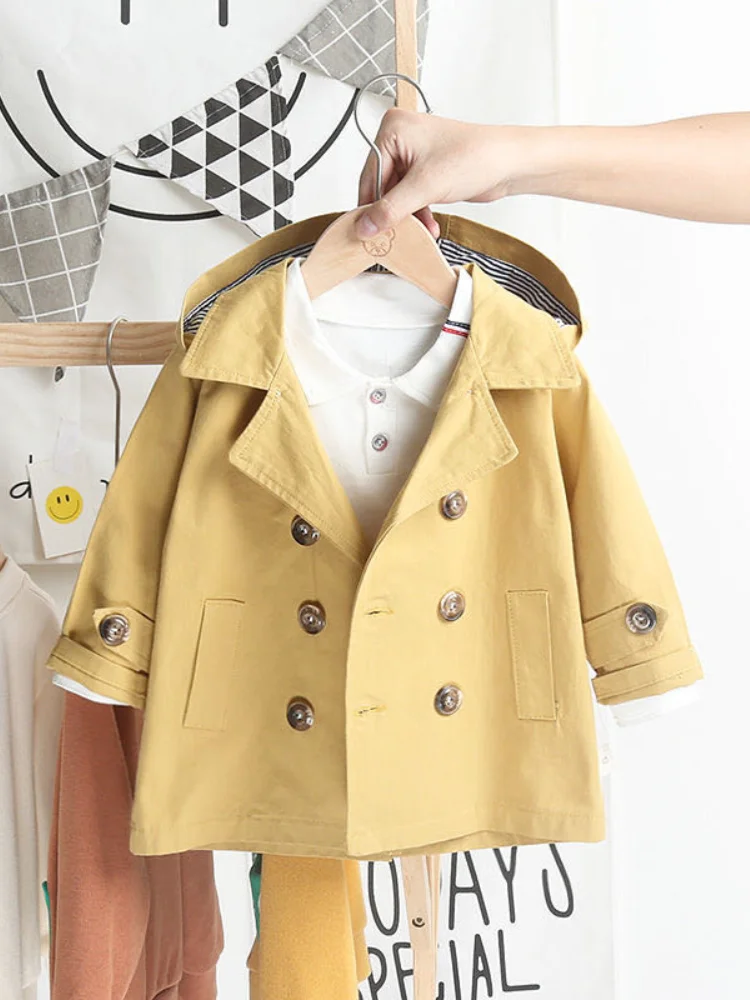 Весенне осенние пальто для маленьких мальчиков малышей двубортная ветровка в