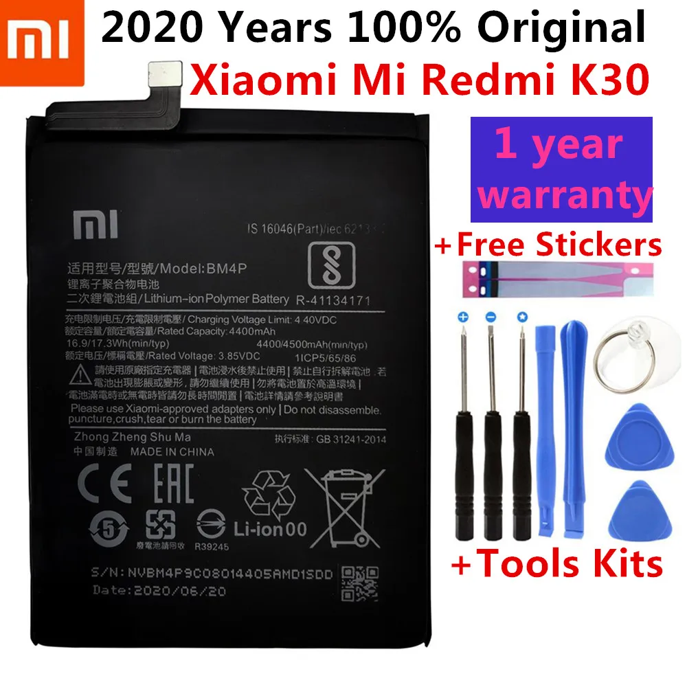 

Оригинальный запасной аккумулятор Xiao Mi BM4P для Xiaomi Mi Redmi K30 Hongmi K30 аутентичный перезаряжаемый аккумулятор 4500 мАч + Инструменты