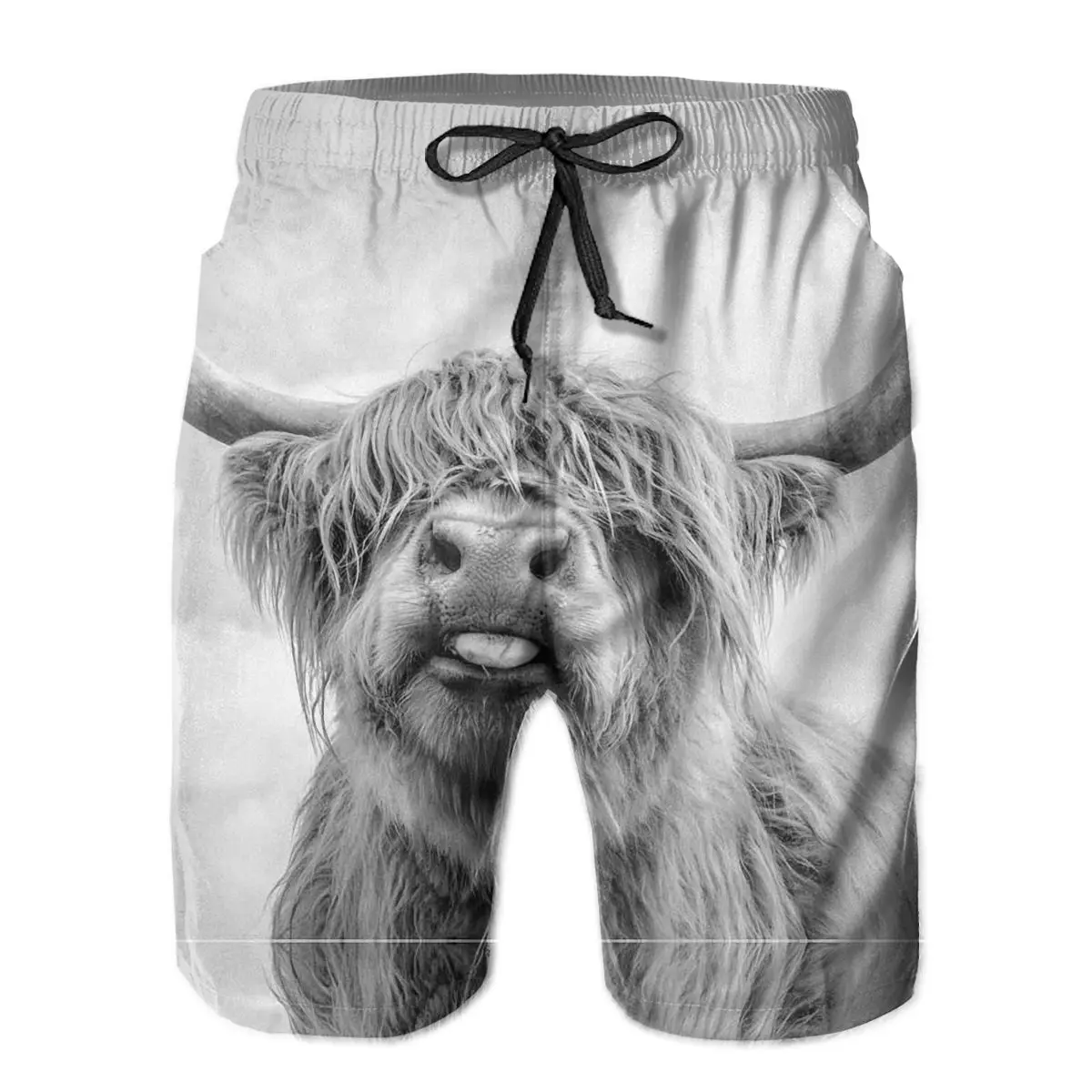 

Freedom Highland Cow Men's Shorts Casual Classic Fit Drawstring Summer Beach with Elastic Waist and Pockets M