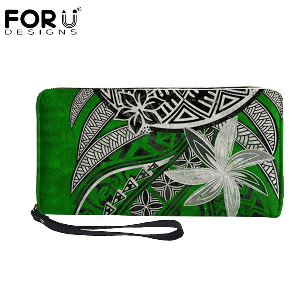 

FORUDESIGNS Polynesian Hawaiian Kona Lava Tribal Print Wristlet Wallet for Women Luxury Zipper Long Wallet Ladies Coin Money Bag