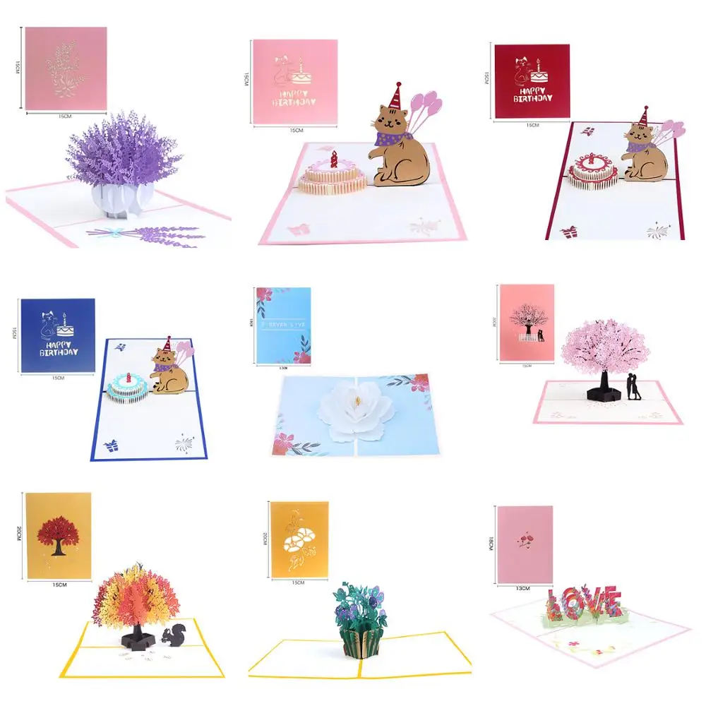 1 шт. 3D всплывающее оформление лазерная вырезка почтовая открытка на день