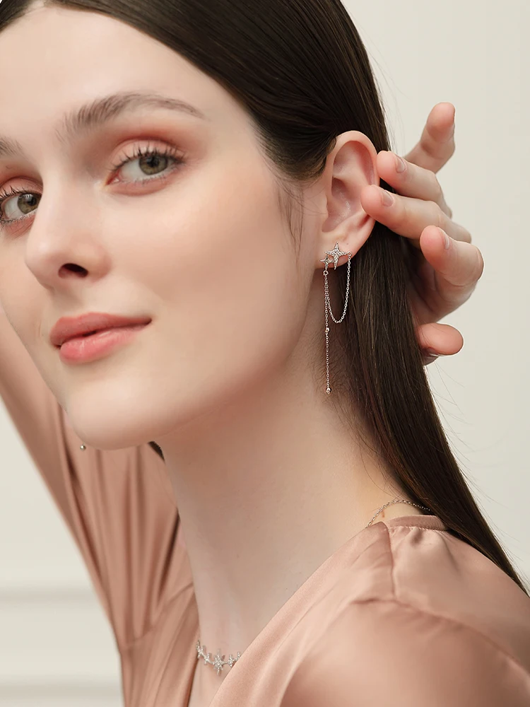

Tassel Star Long Drop Earrings 925 Sterling Silver Pixel Charm Zircon Elegant Earrings Jewelry Accessories For Women