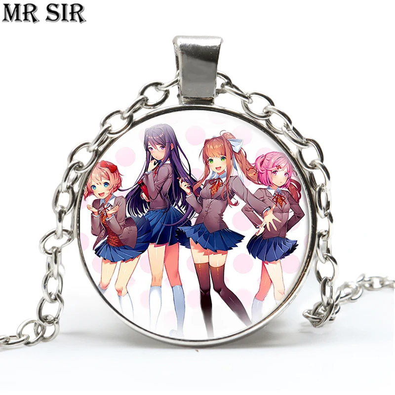 

DDLC Anime Necklace Cartoon Figure Monika Natsuki Sayori Cosplay Pendant Glass Choker Necklace Doki Doki Literature Club Jewelry