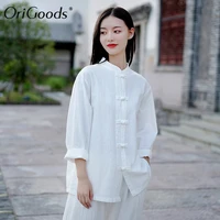 origoods women long sleeve shirt 2019 autumn chinese style shirt blouse cotton linen vintage shirt qigong tai chi clothes c269