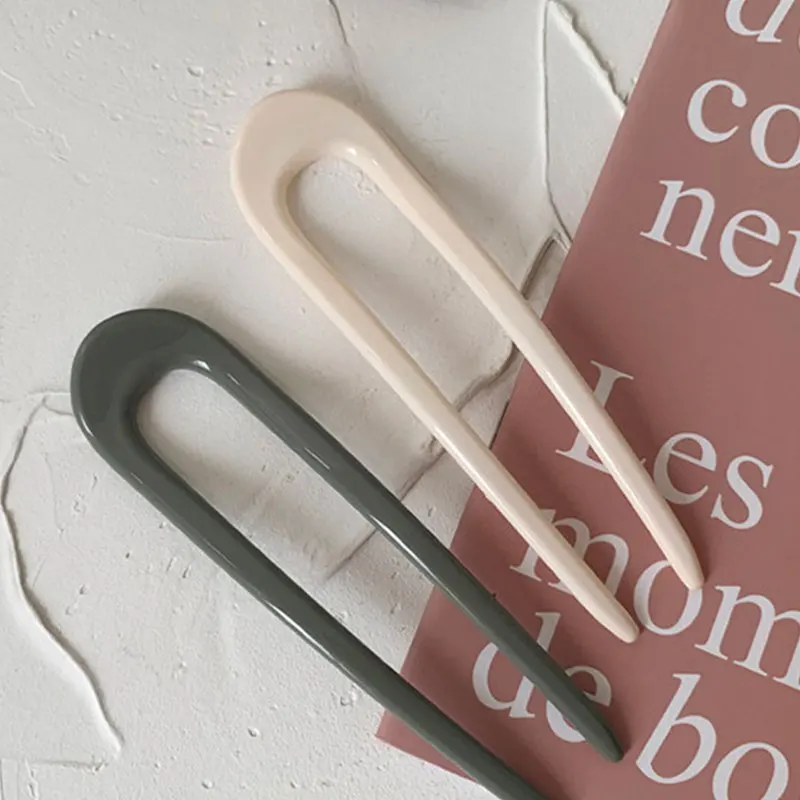 

Korean Style U Shape Hair Clip for Women Hair Style Tool Plastic Resin Hair Plug Acrylic Fork Hairpins DIY Simple Barrette