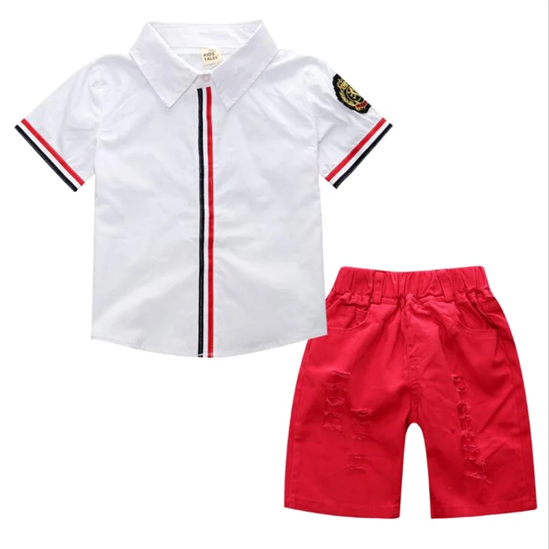 

Handsome Baby Boy Clothing Set 2018 Summer Holiday Short Sleeve Floral Shirt+Shorts Cotton Children's Sets Kids Boys Clothes