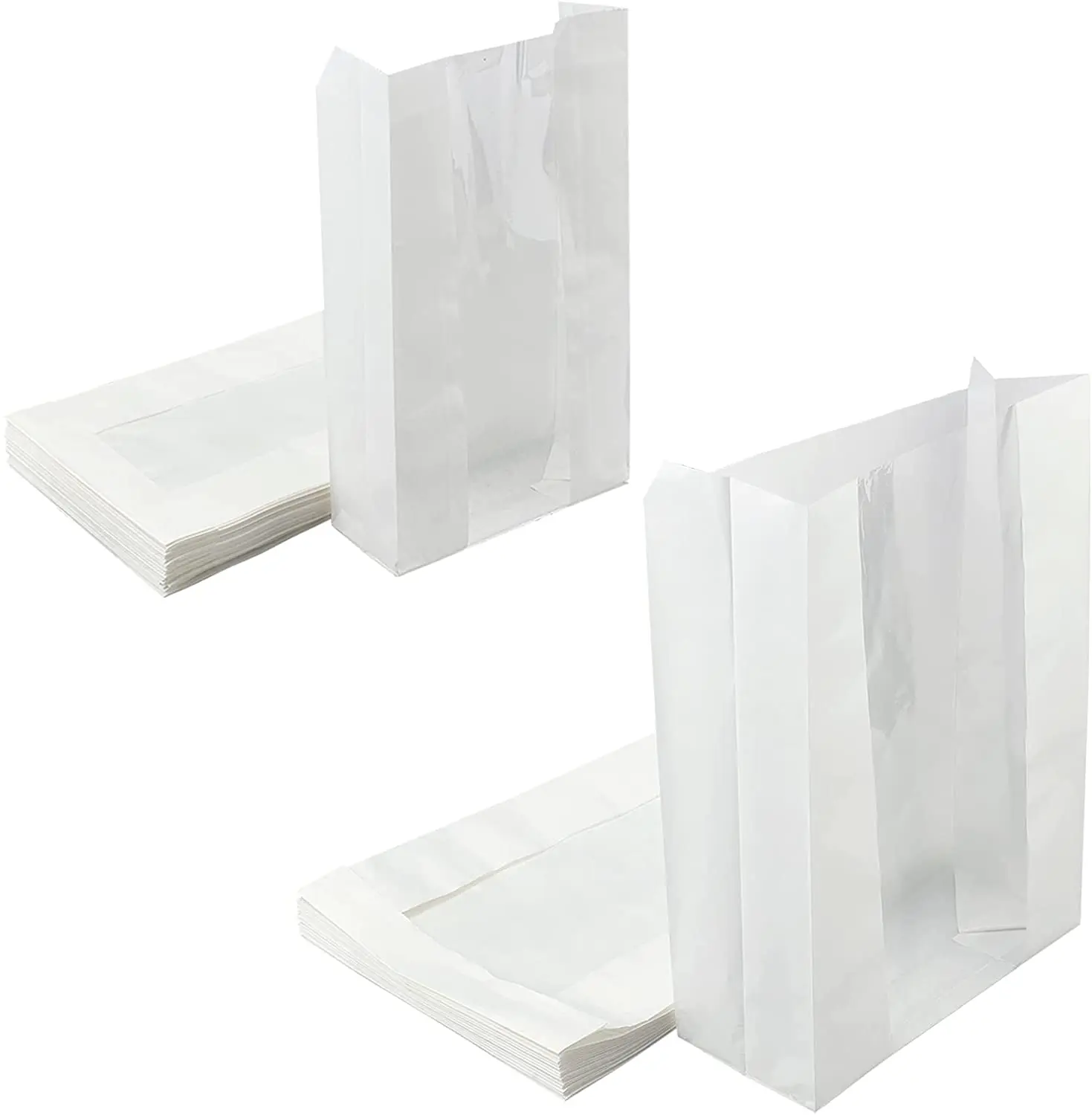 

50Pcs 2 Sizes White Rectangle Paper Bread Loaf Bag Paper Food Packaging Storage Bakery Bag with Front Window for Loaf Pastry