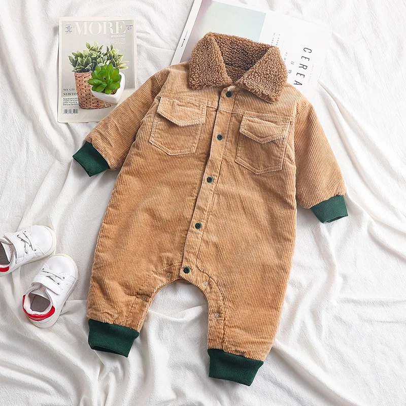 

2020 Fall Warm Infant Baby Rompers Fleece Warm Overall Baby Boy Gril Costume Corduroy Baby Jumpsuit QZ161