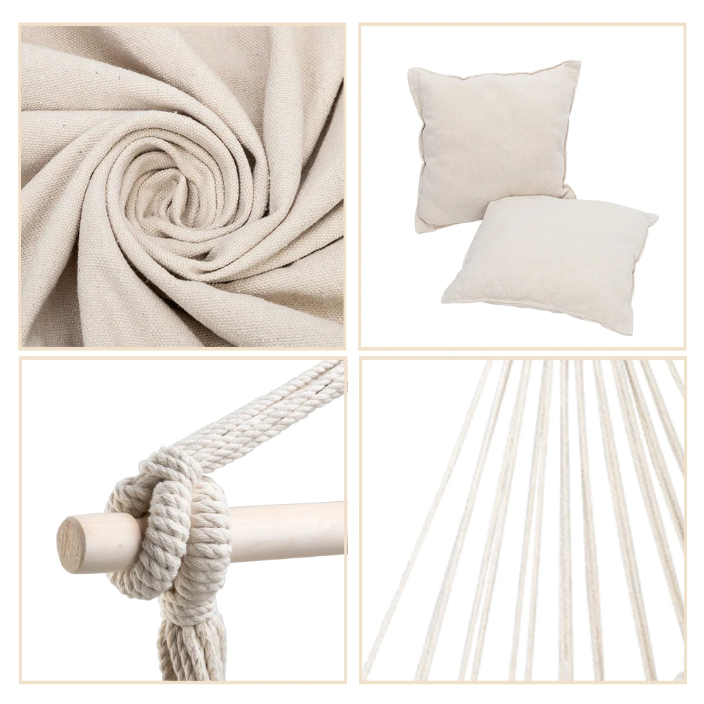 

Distinctive Cotton Canvas Hanging Rope Chair with Pillows Beige Hammock Free Shipping US Stock