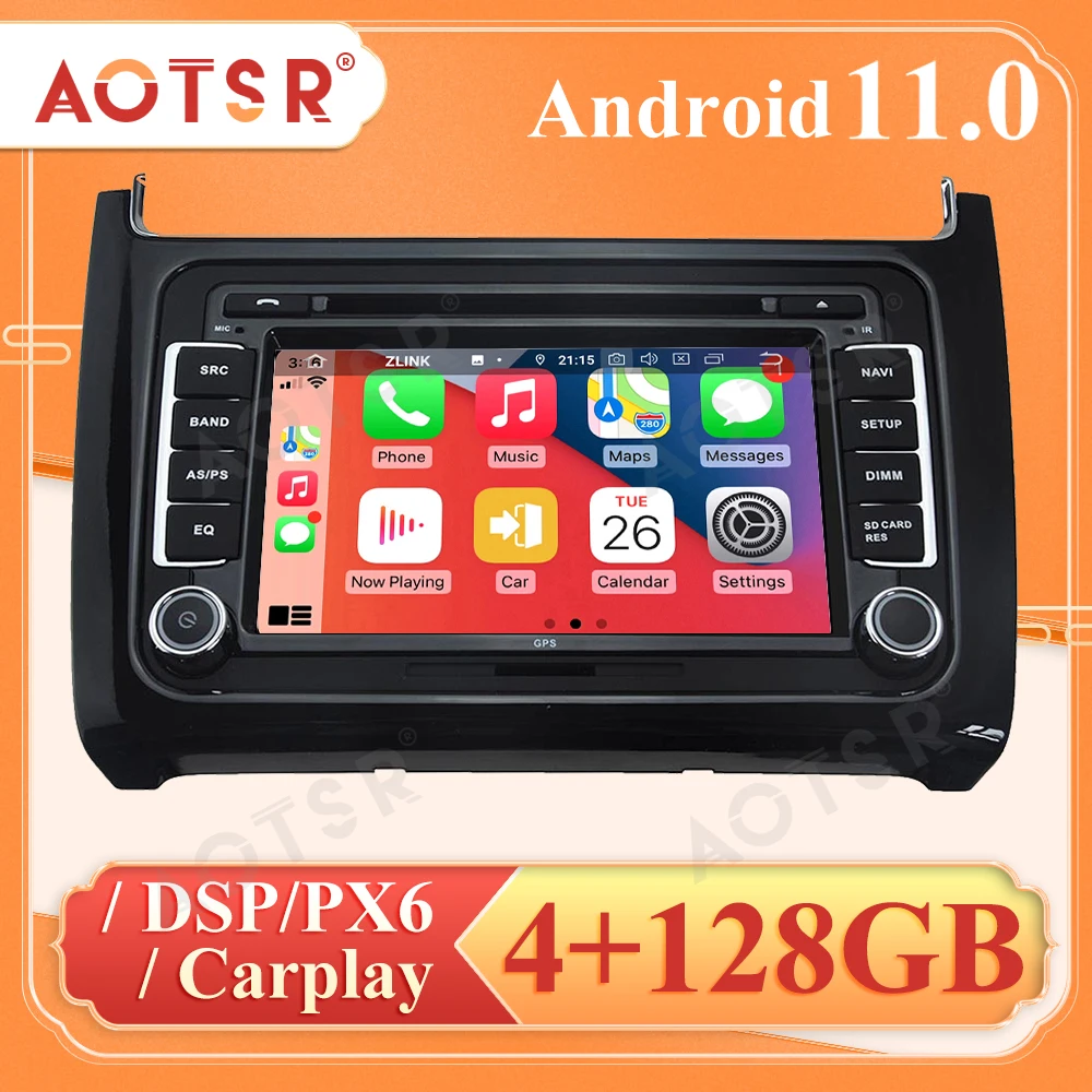 Мультимедийный плеер для Volkswagen Polo Android 11 0 4 Гб + 128 ГБ экран 2016 дюйма GPS-навигация