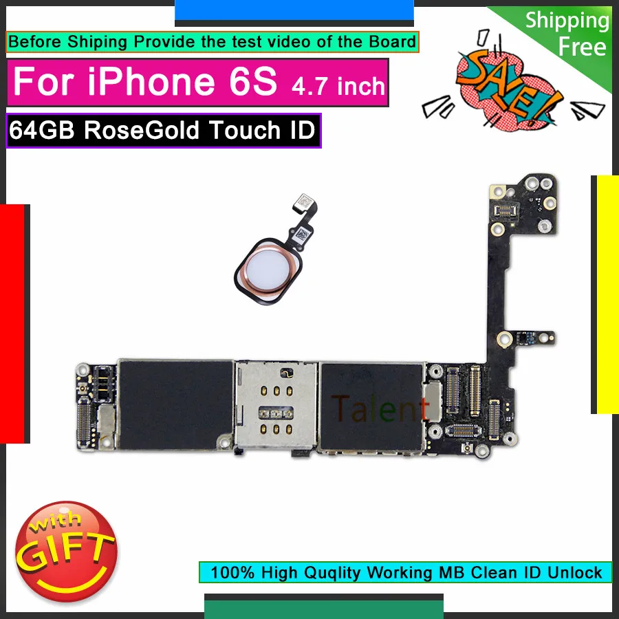 Материнская плата для IPhone 6S 64 Гб RoseGold Touch ID Главная Кнопка разблокированная