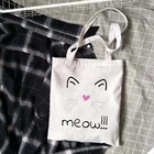 Модная Холщовая Сумка Meow Cat для женщин и девушек, простая вместительная сумочка для хранения, многоразовая Студенческая книжная Сумка-тоут
