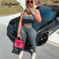dulzura ribbed knitted women 2 piece set gym crop top tanks leggings casual streetwear sporty tracksuit 2021 summer active wear