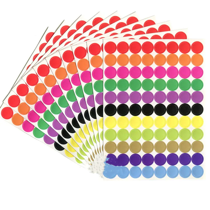 

880Pcs/10 Sheet Round Spot Circles Sealing Stiker Paper Labels Coloured Dot Stickers Adhesive Package Label Party Decoration