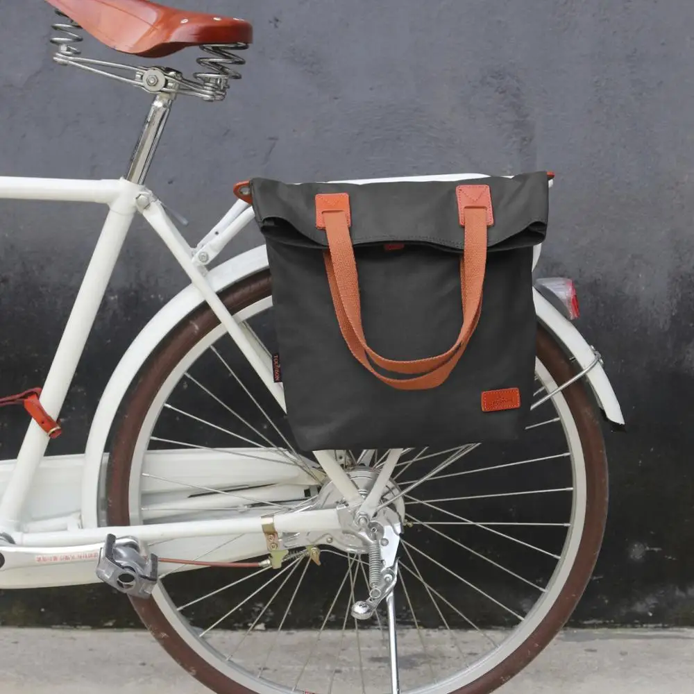 Pannier Bags Bike Rear Seat Carrier Pouch Urban Cycling Bag Pack Black Waxed Canvas Water Repellent