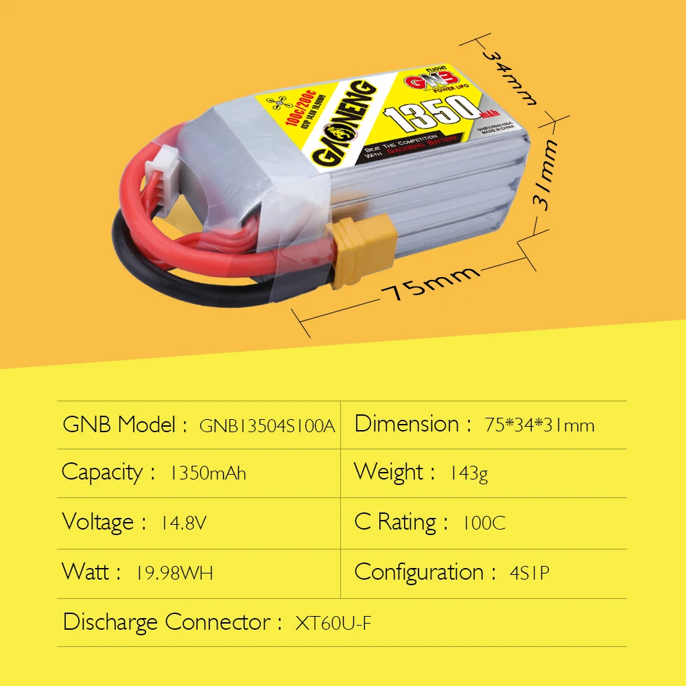 Gaoneng GNB 1350mAh 4S 14 8 V 100C Lipo батарея wtih XT60 разъем для 250 размер 3D RC FPV гоночный Дрон