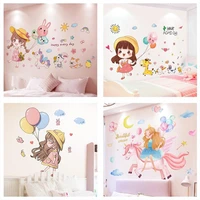 cartoon girl wall stickers diy animals balloons mural decals for kids rooms baby bedroom female home decoration accessories