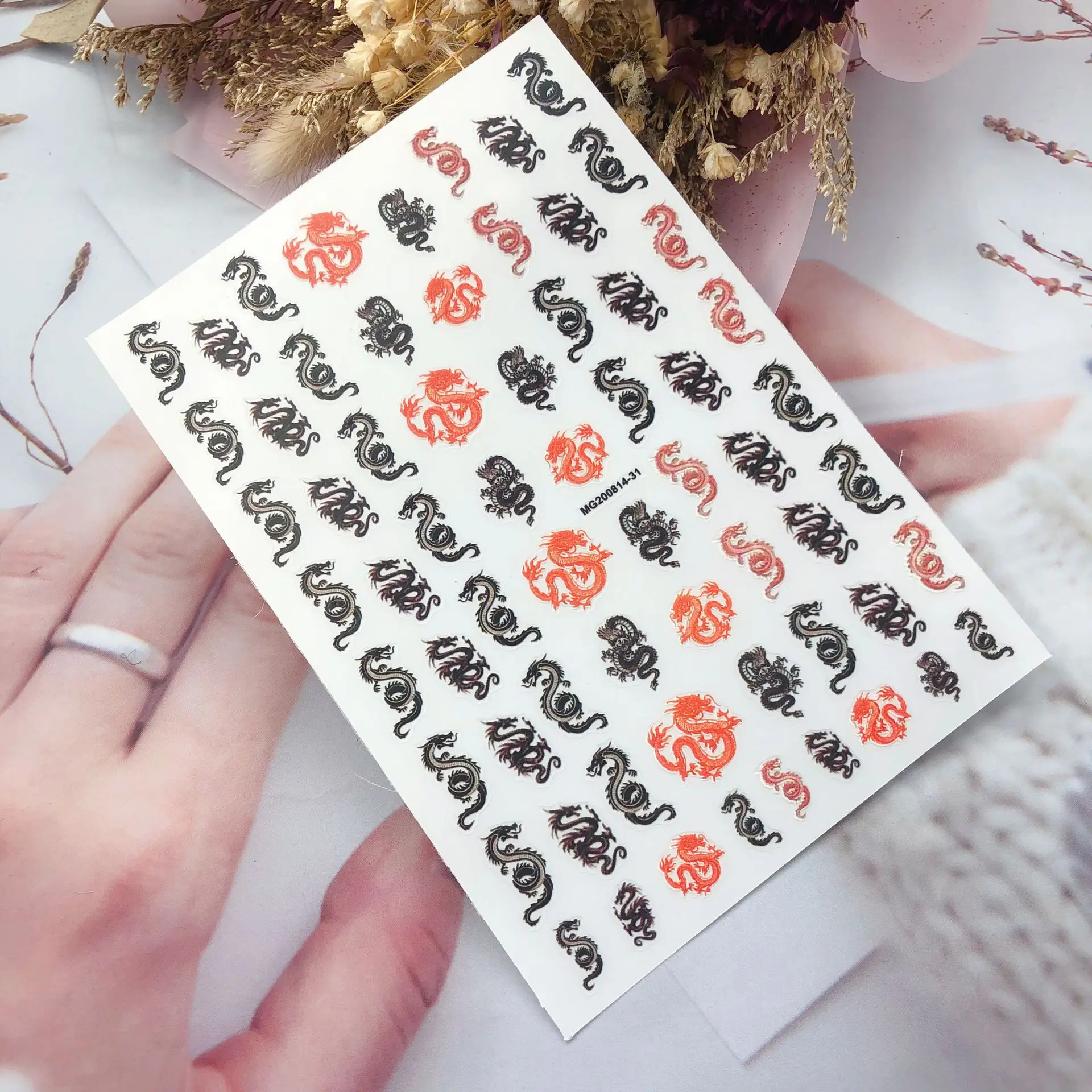 

10/30PCS 3D Nail Stickers Brand nail sticker Decals Red Black Dragons Design Adhesive Stickers Nail Art Decoration