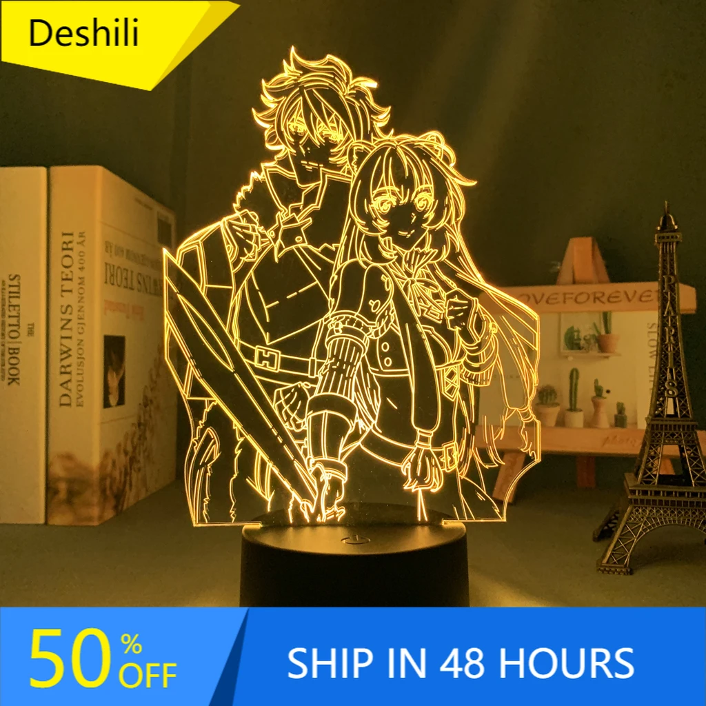 

Anime Led Night Light The Rising of The Shield Hero Naofumi X Raphtalia for Bedroom Decorative Light Birthday Gift Manga Lamp