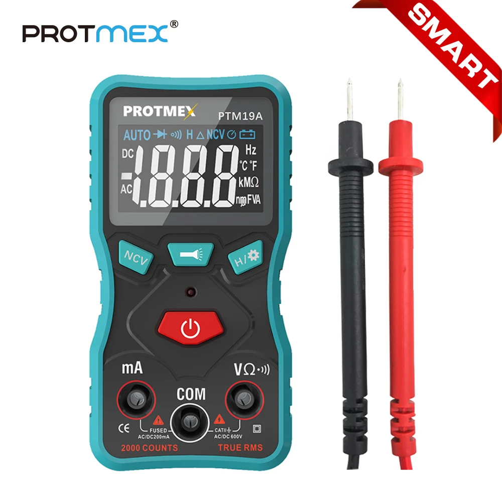 Цифровой смарт мультиметр Protmex PTM19A многотестер с ЖК дисплеем переменное