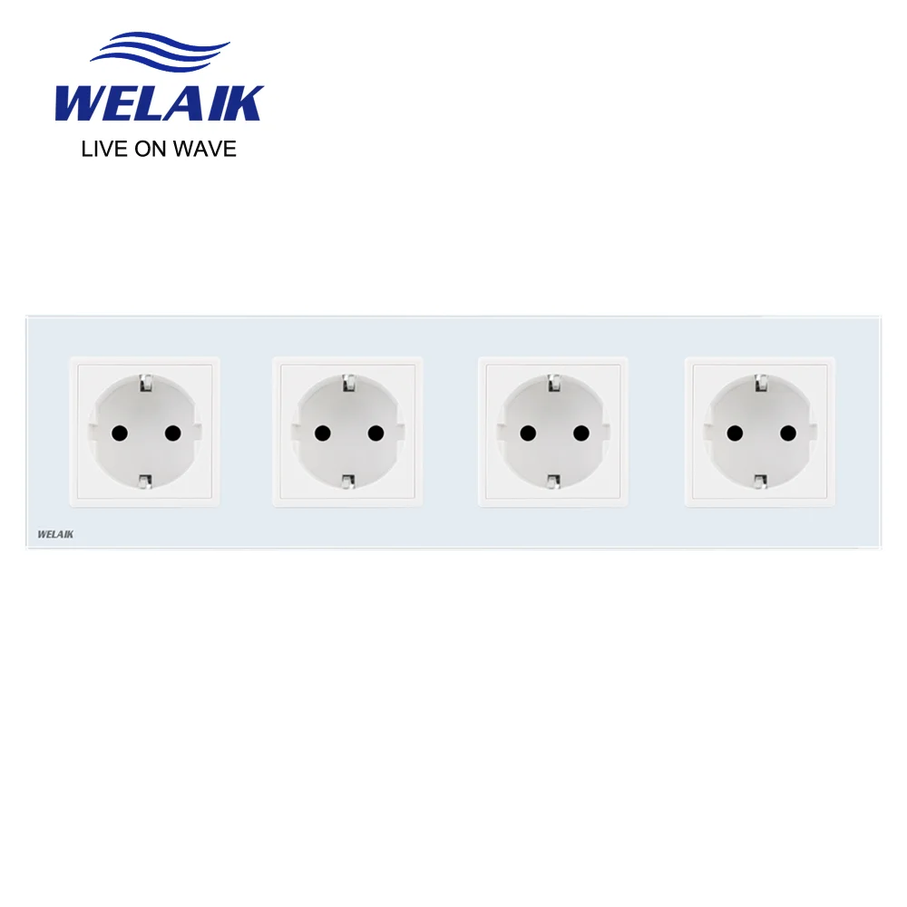 WELAIK EU 250V 16A 4Frame 293*80mm European-Standard Power-Socke Glass Panel Wall Socket Outlet A48EW | Обустройство дома