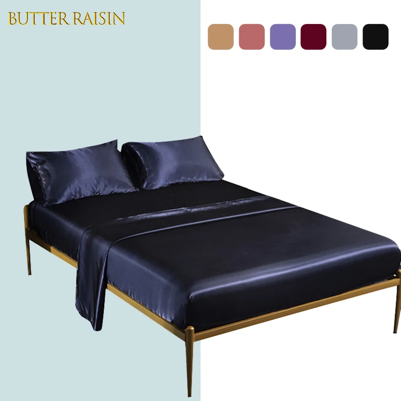 Гладкие атласные Постельное белье простыней и чехол для матраса наволочка 3/4 шт.